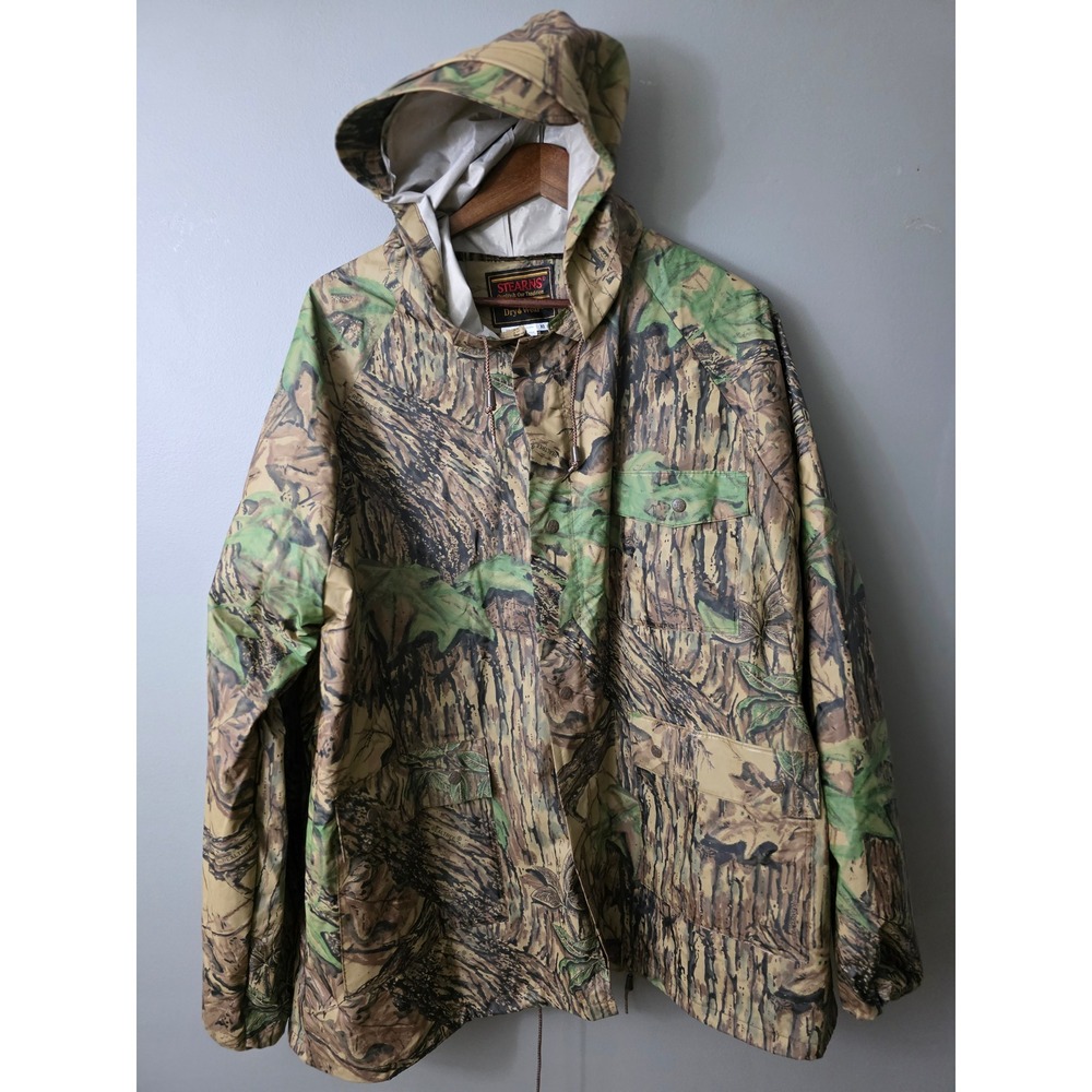 Stearns Dry Wear Realtree Camo Rain Jacket Mens XL Hooded Waterproof Shell 8155